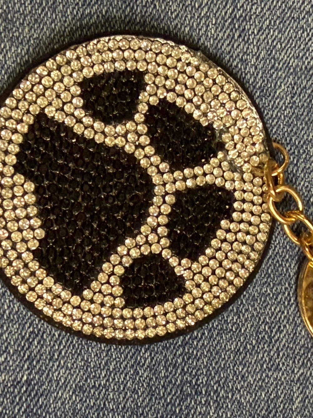Crystal Paw Print Round Keychain - Black and Silver